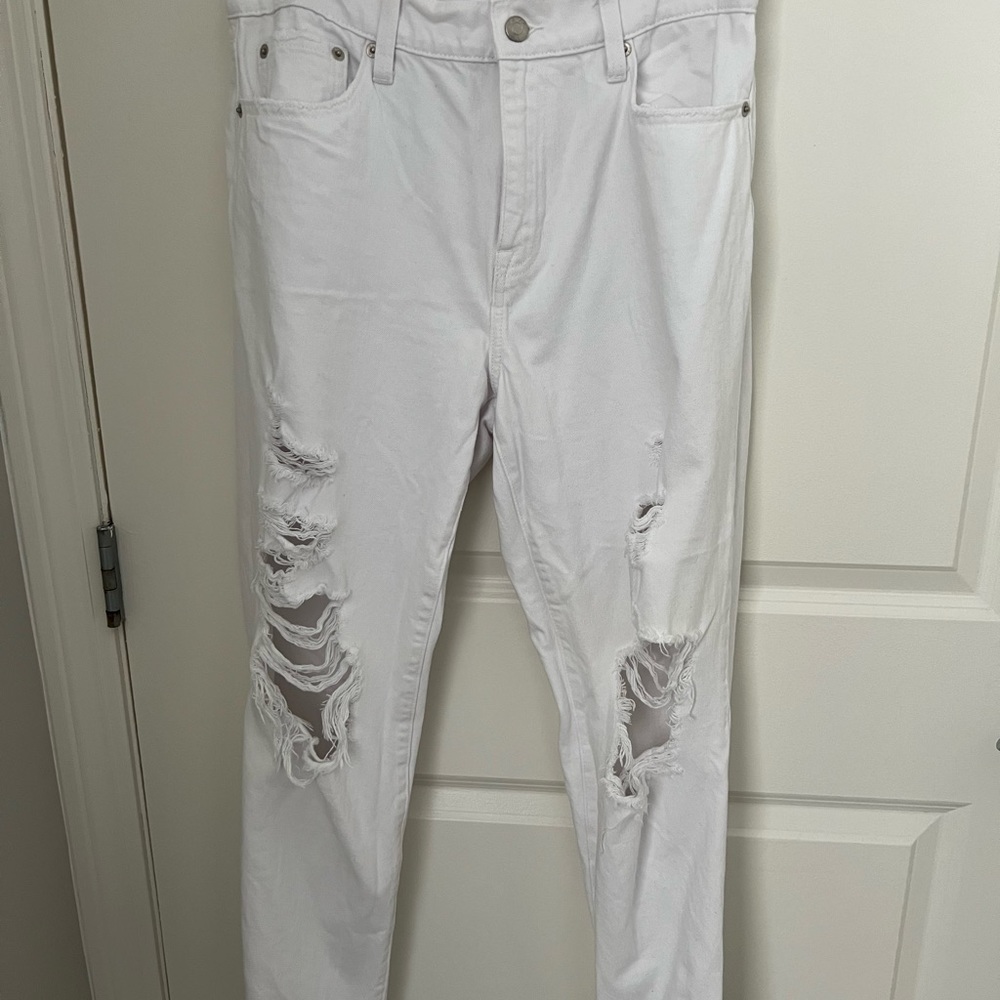 Pistola Distressed Ripped White Jeans, Size 28
